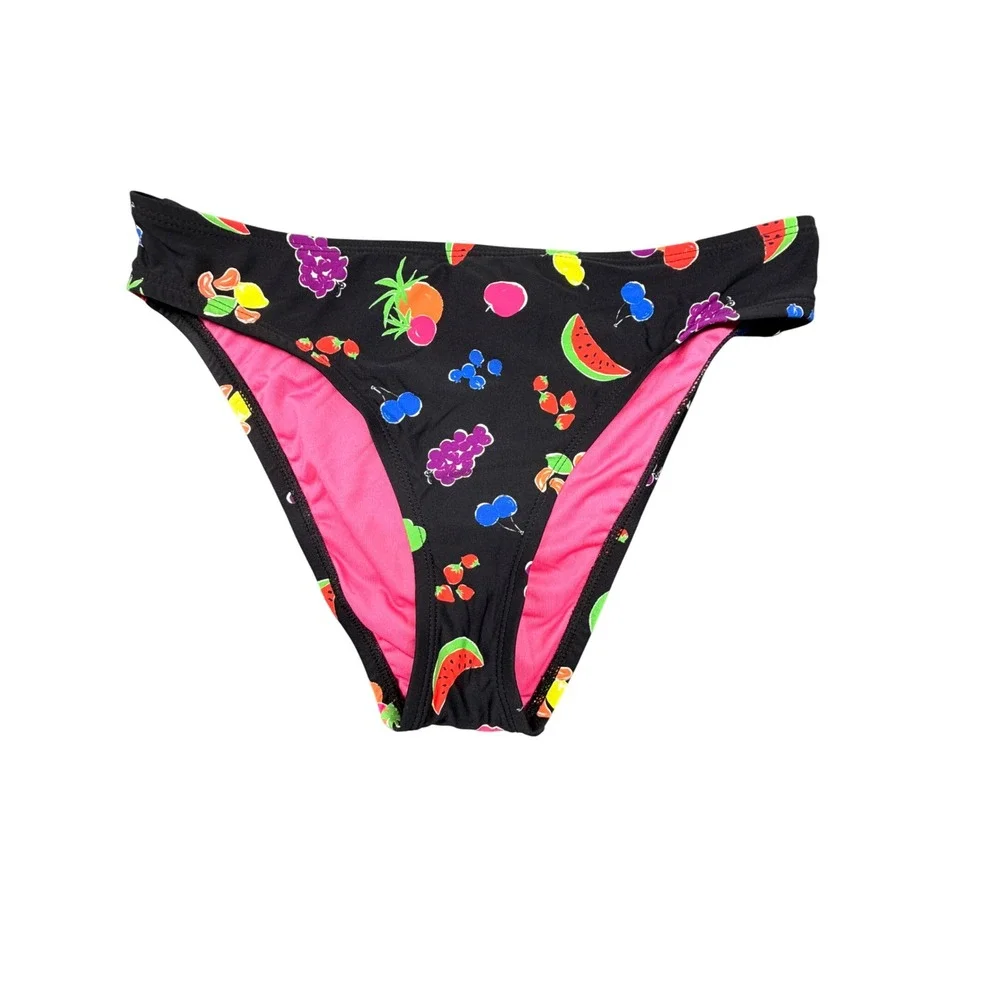 Kate Spade Black Fruit Print Bandeau Bikini Set Neon Two Piece Swimsuit NWT